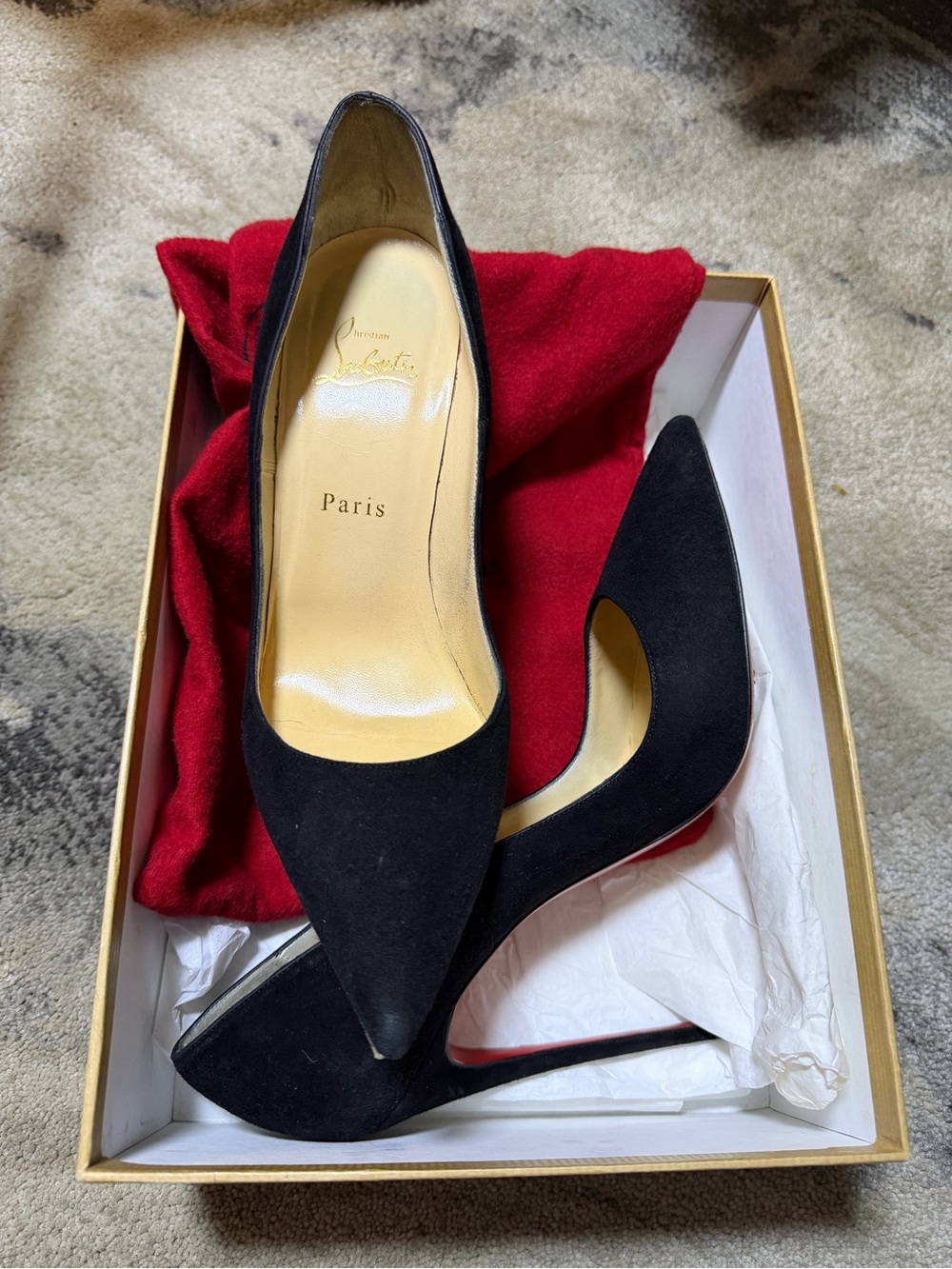 Christian Louboutin Black Suede Pointed-Toe Stiletto Pumps